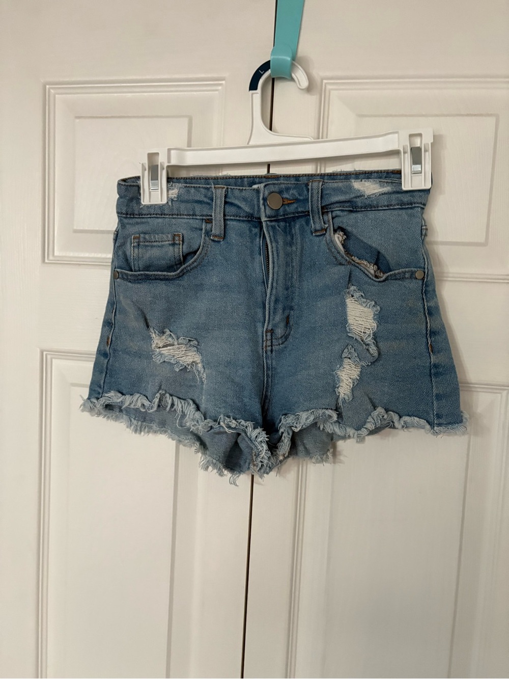 Girls Light Blue Distressed Denim Jean Shorts
